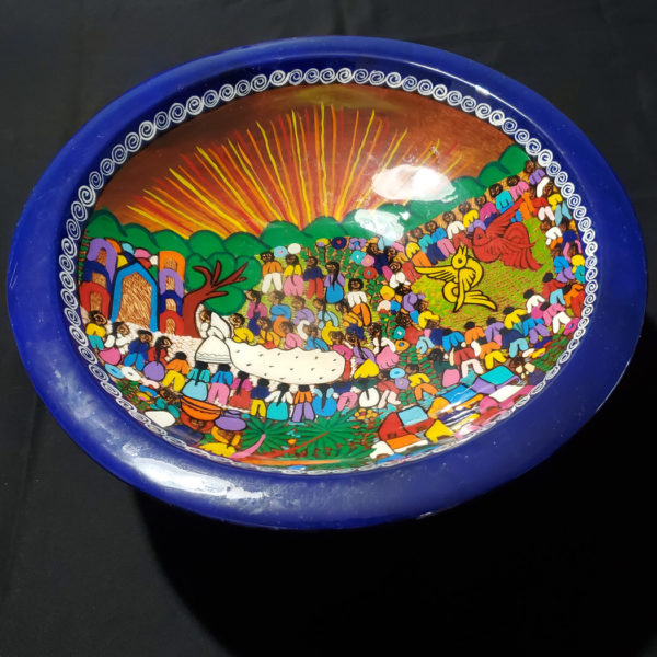 Hand painted lacquer wood pedestal bowl Central America