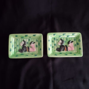 Pair of porcelain wasabi plates or trinket dishes. Child in Bamboo, Japan