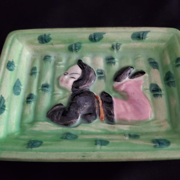 Pair of porcelain wasabi plates or trinket dishes. Child in Bamboo, Japan - Image 2