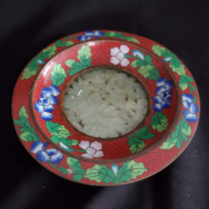 Chinese Cloisonné dish with jade in centre