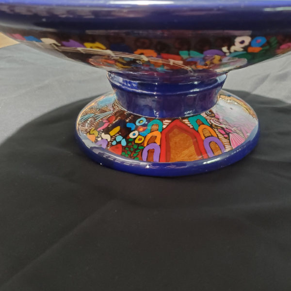 Hand painted lacquer wood pedestal bowl Central America - Image 3