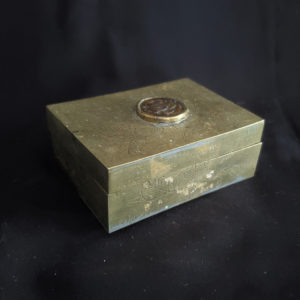 Chinese brass box with jade medallion