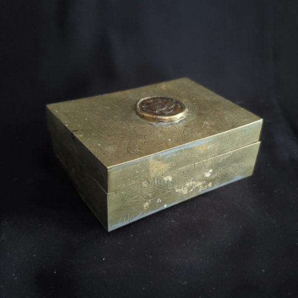 Chinese brass box with jade medallion