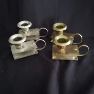 Vintage Go-to-bed candlestick holders silver plate on brass or brass $15 for a pair