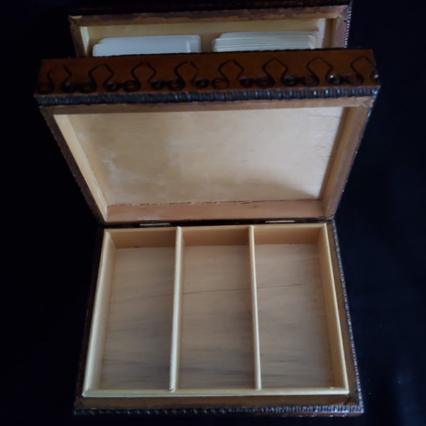 Tatra Mountain playing card wood carved box with complete original cards, Poland - Image 3