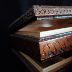 Tatra Mountain playing card wood carved box with complete original cards, Poland