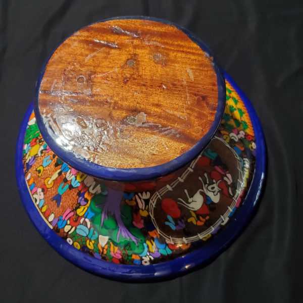 Hand painted lacquer wood pedestal bowl Central America - Image 2