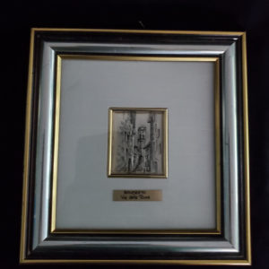 Framed drawing drawn on sterling silver Italian street scene