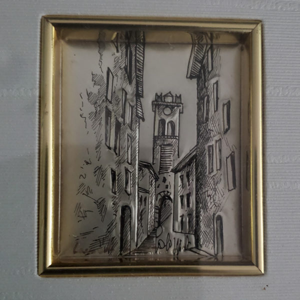 Framed drawing drawn on sterling silver Italian street scene - Image 2