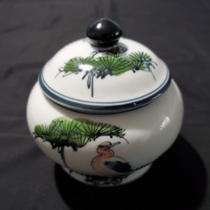 Hand painted porcelain ginger jar, heron motif, Japan