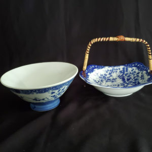 Vintage porcelain bowls with Japanese plum blossom pattern, Japan