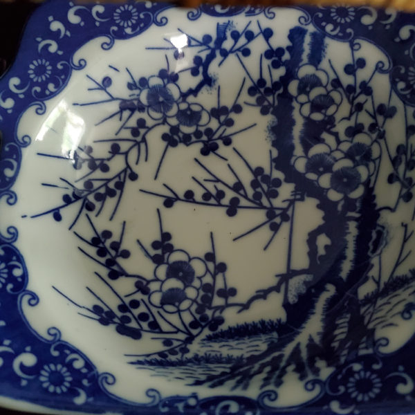 Vintage porcelain bowls with Japanese plum blossom pattern, Japan - Image 3